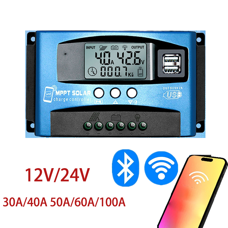Pwm Charge Controller - 12V 24V WiFi Bluetooth MPPT Solar